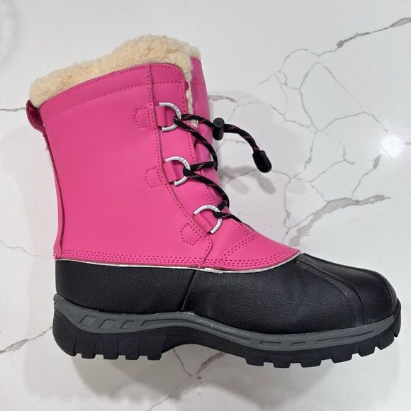 BearPaw | Girls Leather Pink Faux Fur Winter Snow Boots Size 5 - Picture 4 of 15